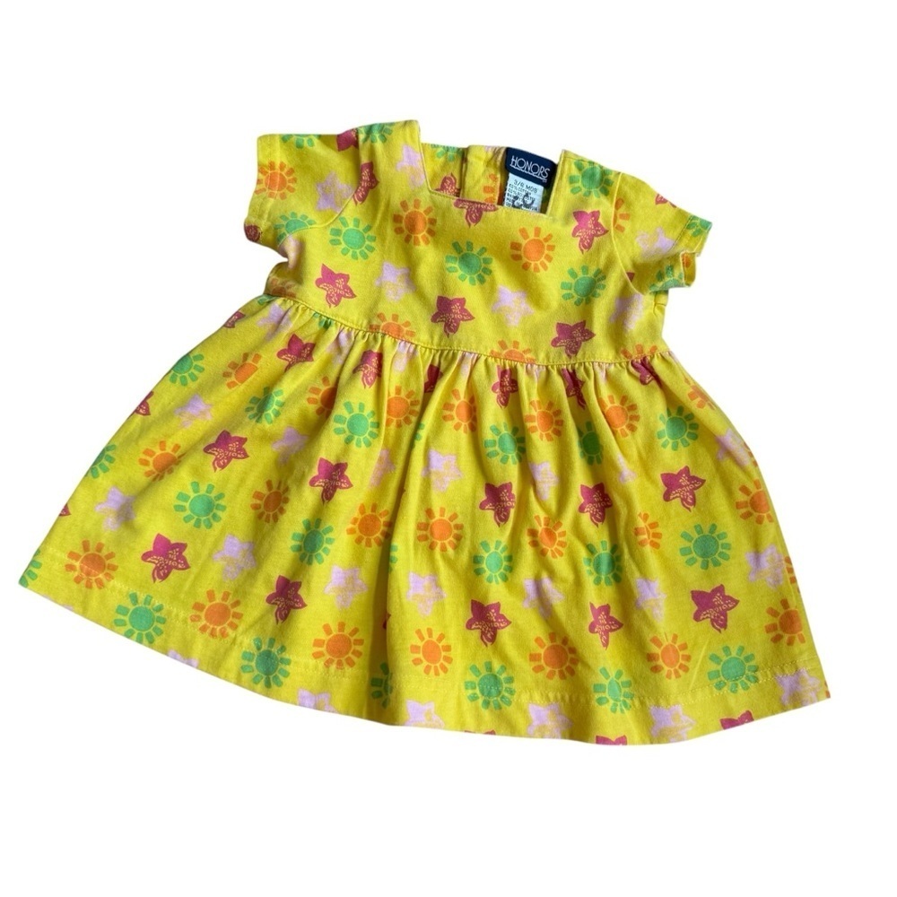 VTG Honors Yellow Sun Stars Summer Dress Short Sleeve Baby Girl 3-6M